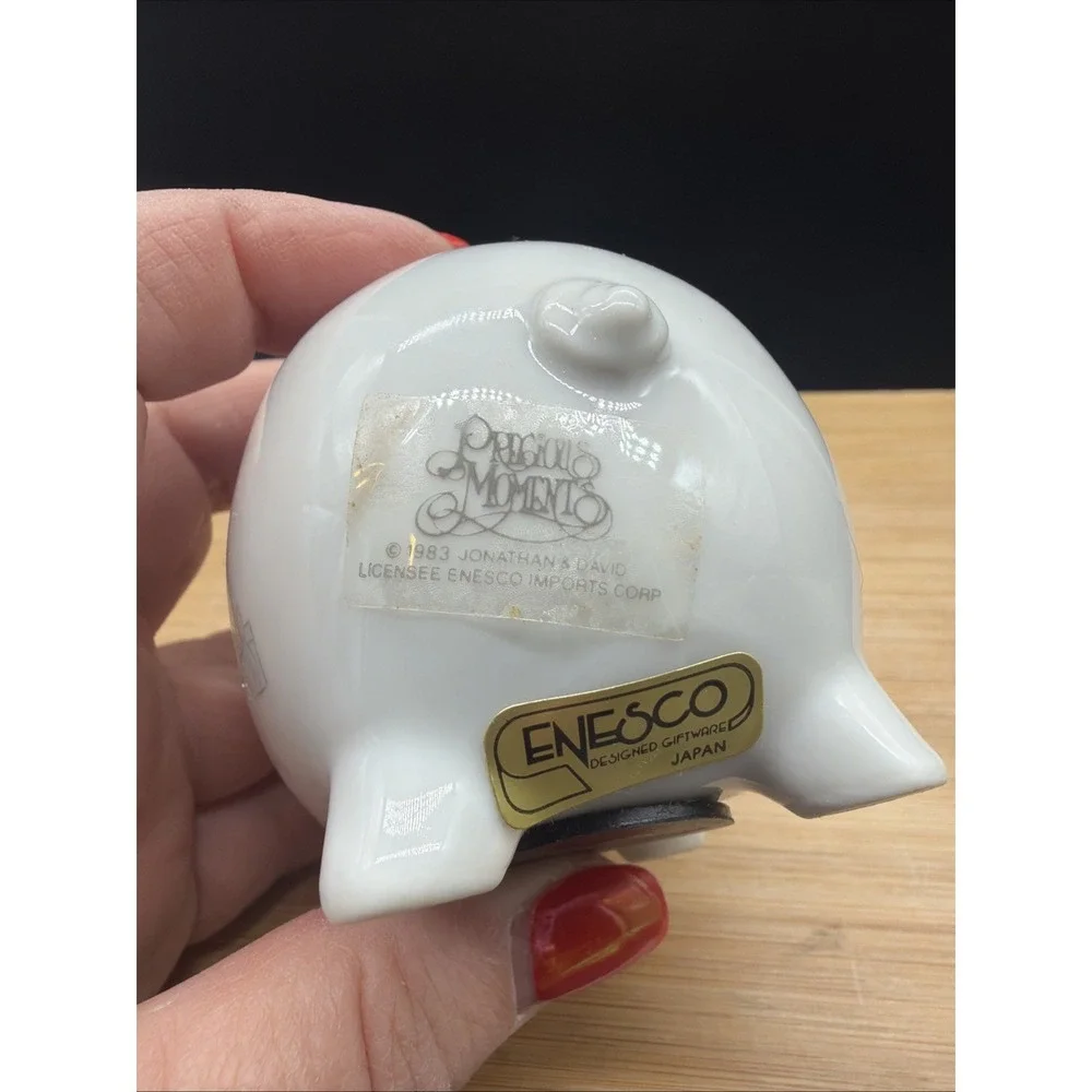 Vtg 1983 Precious Moments Mini Piggy Bank w/ Girl And Presents pictured on side
